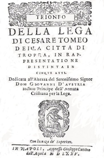 Frontespizio dell'opera di Cesare Tomeo Trionfo della Lega.