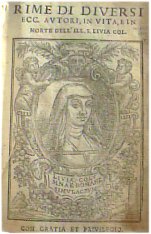Il frontespizio della raccolta di versi dedicata alla nobildonna Livia Colonna, pubblicata a Roma nel 1555 a cura di M. Francesco Christiani.