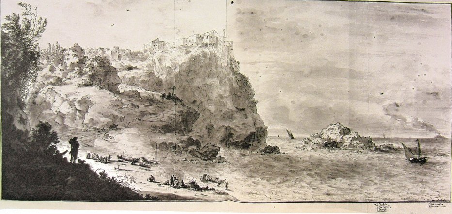 TROPEA - Disegno su carta (inchiostro, carboncino e acquerello) di Willem Schellinks, 1664, dall'Atlas Blaeu, nel Bildarchiv und Portratsammlung der Osterreichischen Nationalbibliothek, Wien.