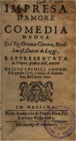 Frontespizio dell'edizione messinese di 'Impresa d'Amore'