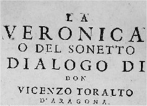 Particolare del frontespizio de 'La Veronica o del Sonetto Dialogo di Don Vincenzo Toralto d'Aragona, Genova 1589' 